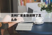 吉利厂家金融逾期了怎么办_吉利厂家的金融贷款怎么样